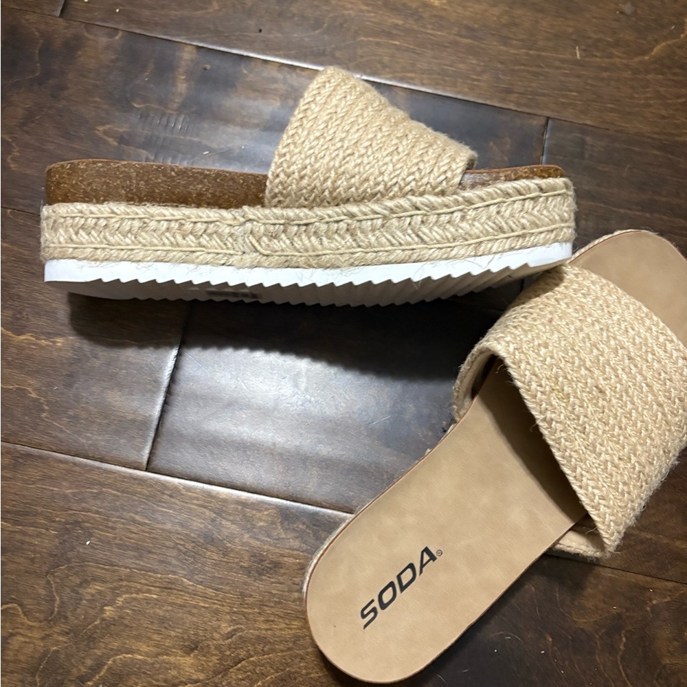 Soda Natural Beige Woven Platform Slide Sandals